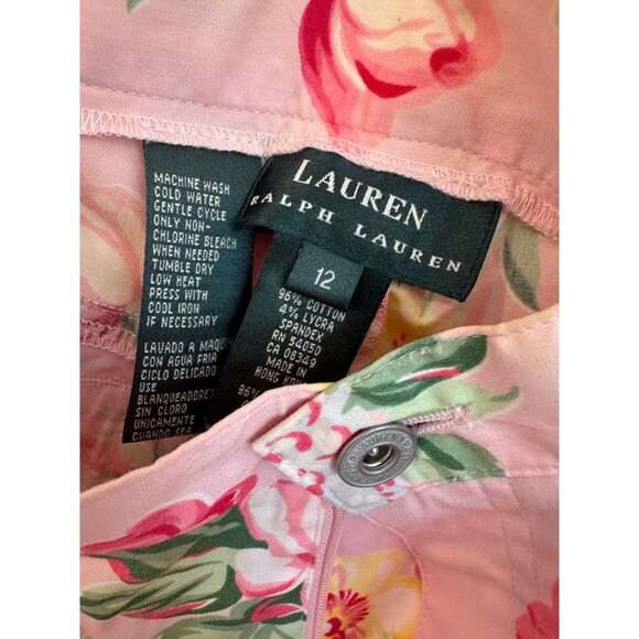 NWT Lauren Ralph Lauren Floral Roses Pink Pants Size 12 - Picture 3 of 5